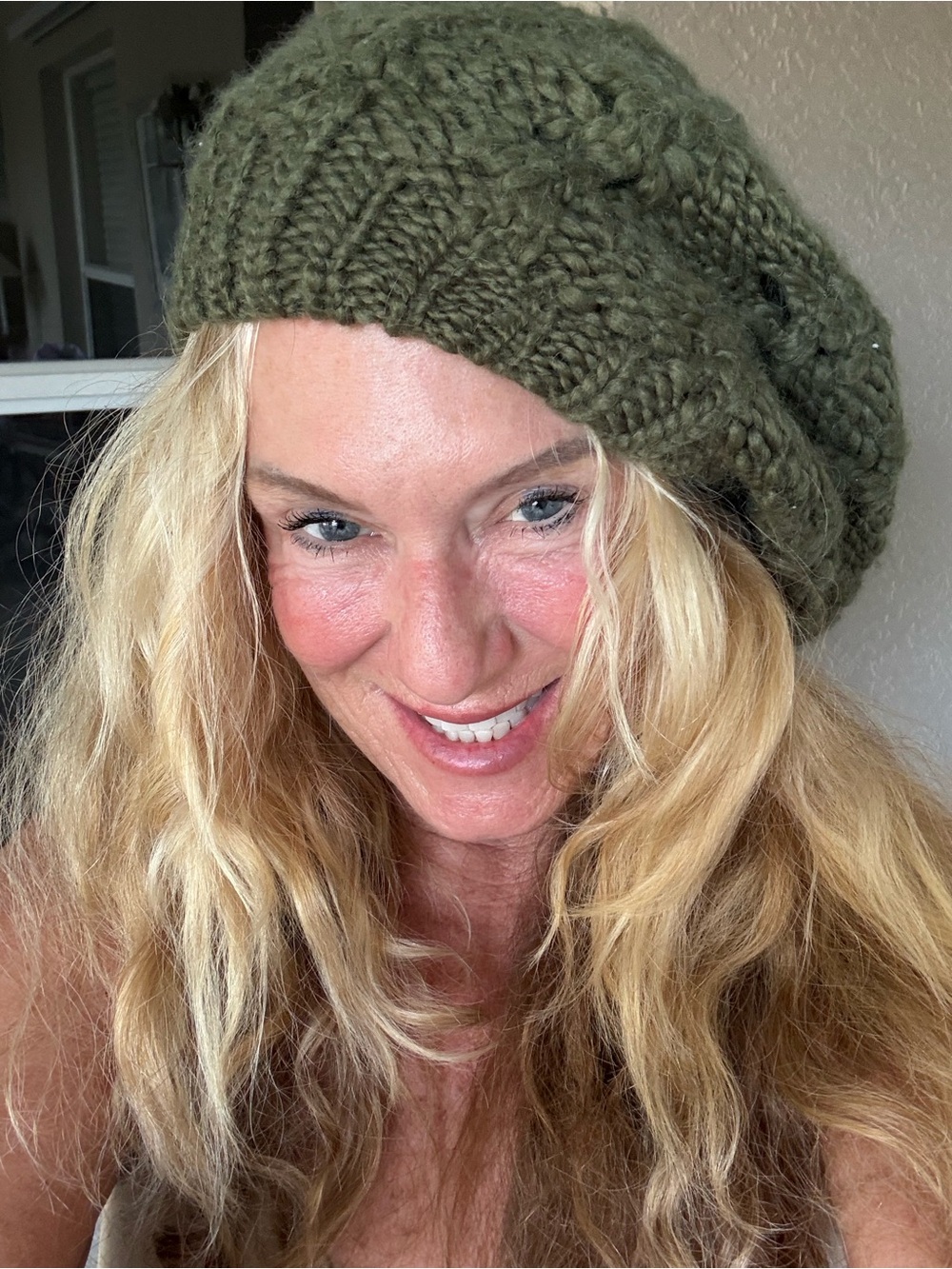 Hand-Knit Olive Green Beret - Women’s Cozy Hat